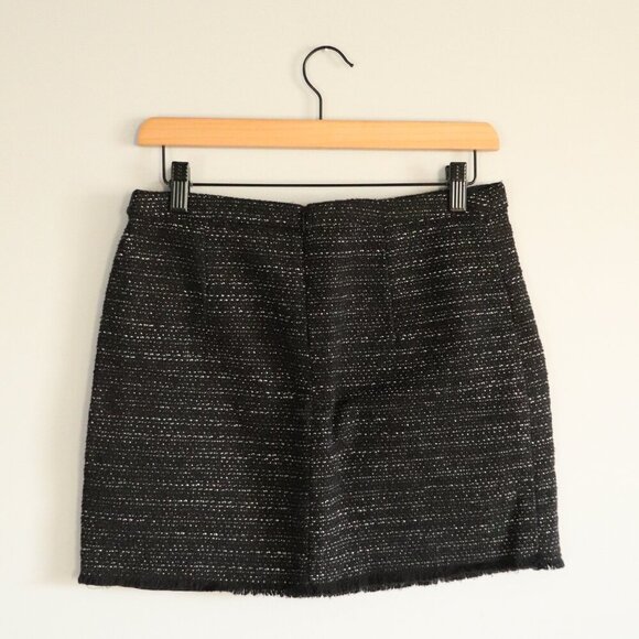 Mango Size 6 Black Speckled Lined Open Front Made in Morocco Mini Fringe Skirt - Picture 2 of 10